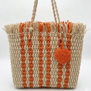 Haute Hippie Macrame Fringe Tote Boho Orange